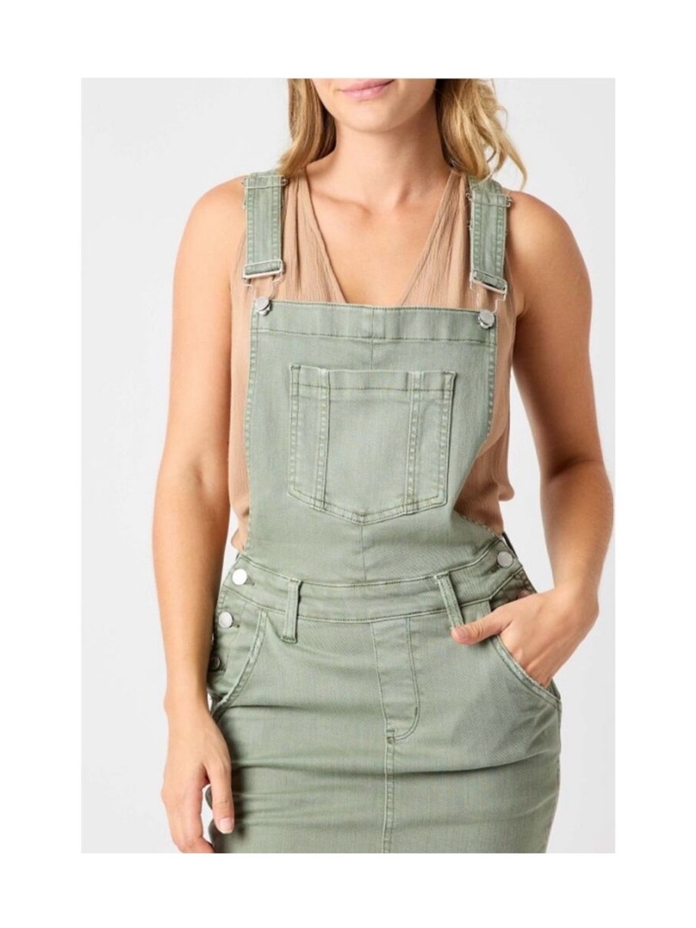 Judy Blue Bib overall skirt olive green size Large - Picture 2 of 3